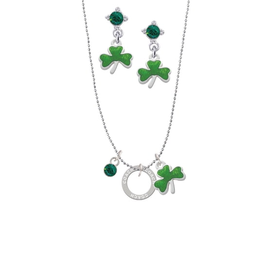Delight Jewelry Silvertone Stronger Braver Smarter Infinity Ring Green Shamrock Necklace and Clover Earrings Jewelry Set