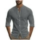 thumbnail image 2 of pstuiky camisas de manga larga para hombre, Camisas casuales de lino a la moda para hombre, de color liso, con botones y cuello alto, de manga larga camisetas de hombre s, 2 of 9