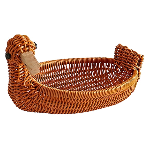 Duck Woven Basket Decorative Wicker Fruit Basket Rustic Farmhouse Home Storage Tray Animal Shaped Tabletop Organizer