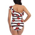 thumbnail image 6 of Yiaed Ladybugs on Black and White Striped1 Print Women One Piece Swimsuits Tummy Control One Shoulder Bathing Suits Pattern Ruffle Swimwear-Medium, 6 of 8