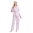 thumbnail image 3 of GLOBAL Women 100% Cotton Button Down Short Sleeve Top & Long Pants Summer Pajama Set with Pockets, 2-Piece, Sizes S to 3XL, 3 of 6