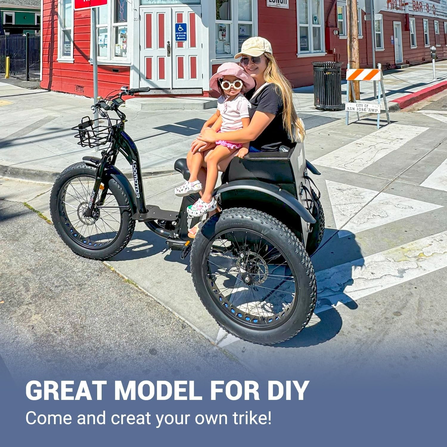 Addmotor Electric Trike, 750W Electric Tricycle for Adults M-340 Plus 3 Wheel Electric Bicycle 85 MI Long Range, 450 lbs,48V 20Ah Removable Battery, Big Baskets, 3 Wheel Step-Thru Electric Bike, Blue