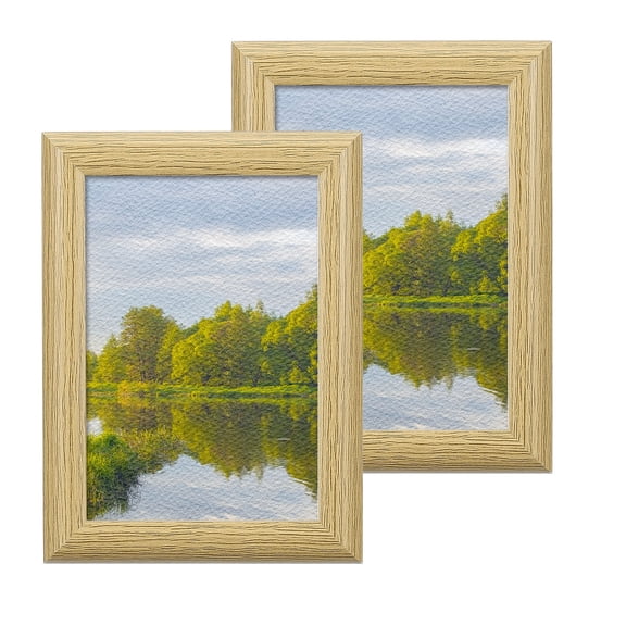 2 Pcs Wood Picture Frames, 4 x 5 Inch Wooden Photo Frame, Photo Displays with Mat Glass Panel for Wall Tabletop Display, Natural Beige