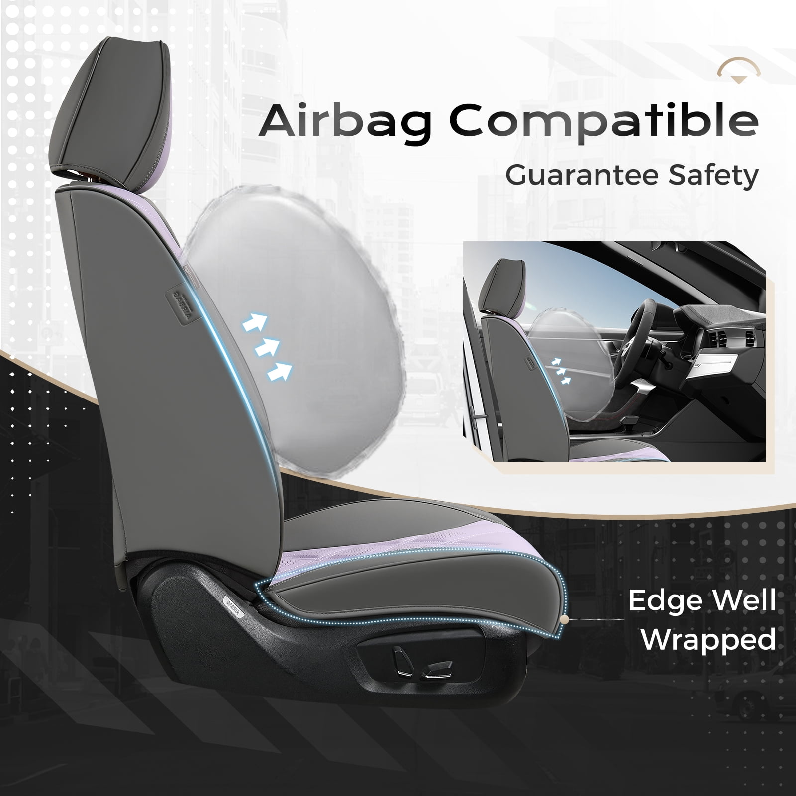 Coverado Front Covers For Cars, Waterproof Faux Leather Seat Protectors 2 Seats, Auto Cushions Universal Fit for Most Cars, Gray
