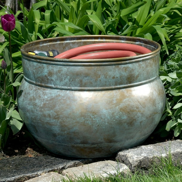 Good Directions Sonoma Hose Pot, Blue Verde Brass - Holds 150 ft. Hose
