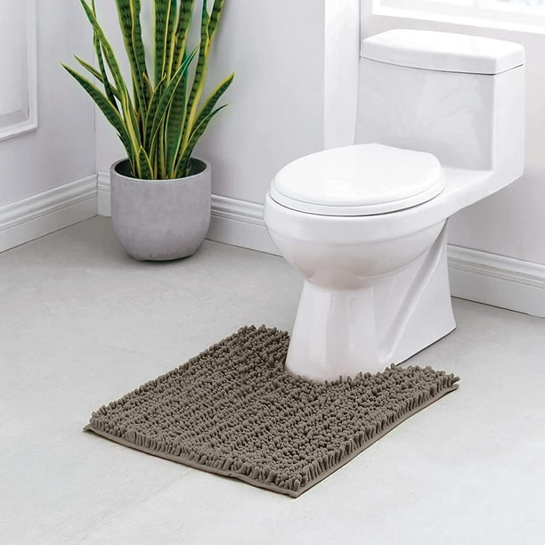IGUOHAO Bathroom Contour Rug, Non Slip Toilet U Shaped Bath Mat (20x24  Taupe) Water Absorbent Super Soft Shaggy Chenille Machine Washable Dry  Extra Thick Perfect Absorbant Best Plush Carpet 