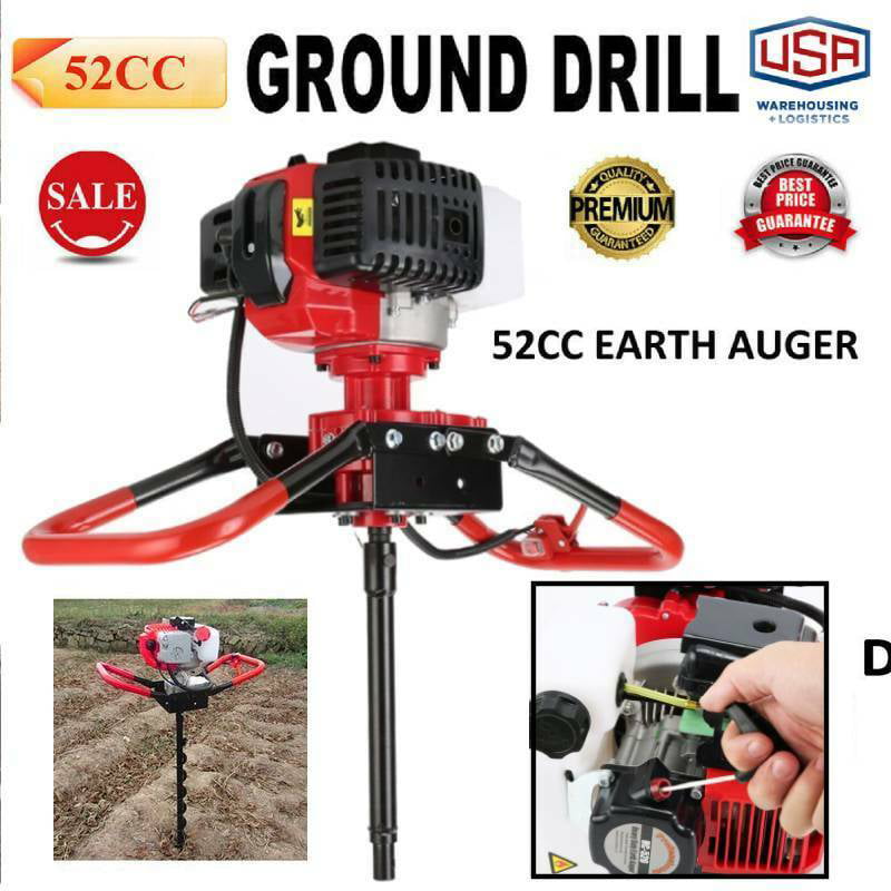52CC Post Hole Digger Gas Powered Earth Auger Borer Fence Ground Drill Bit US 