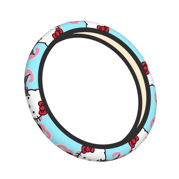 Lsque Sanrio Pattern Elastic Stretch Steering Wheel Cover,Universal 15 inch, Microfiber Breathable Ice Silk, Anti-Slip, Odorless, Easy Carry