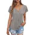 thumbnail image 2 of AherBiu T-Shirts pour Femmes Col Rond Coupe Ample T-Shirts Tendance Été Décontracté Uni Bouton Manches Courtes, 2 of 8