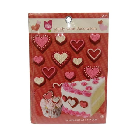 Cake Mate Candy Cake Decorations Red Hearts 20 Pieces Net Wt 1.7 Oz