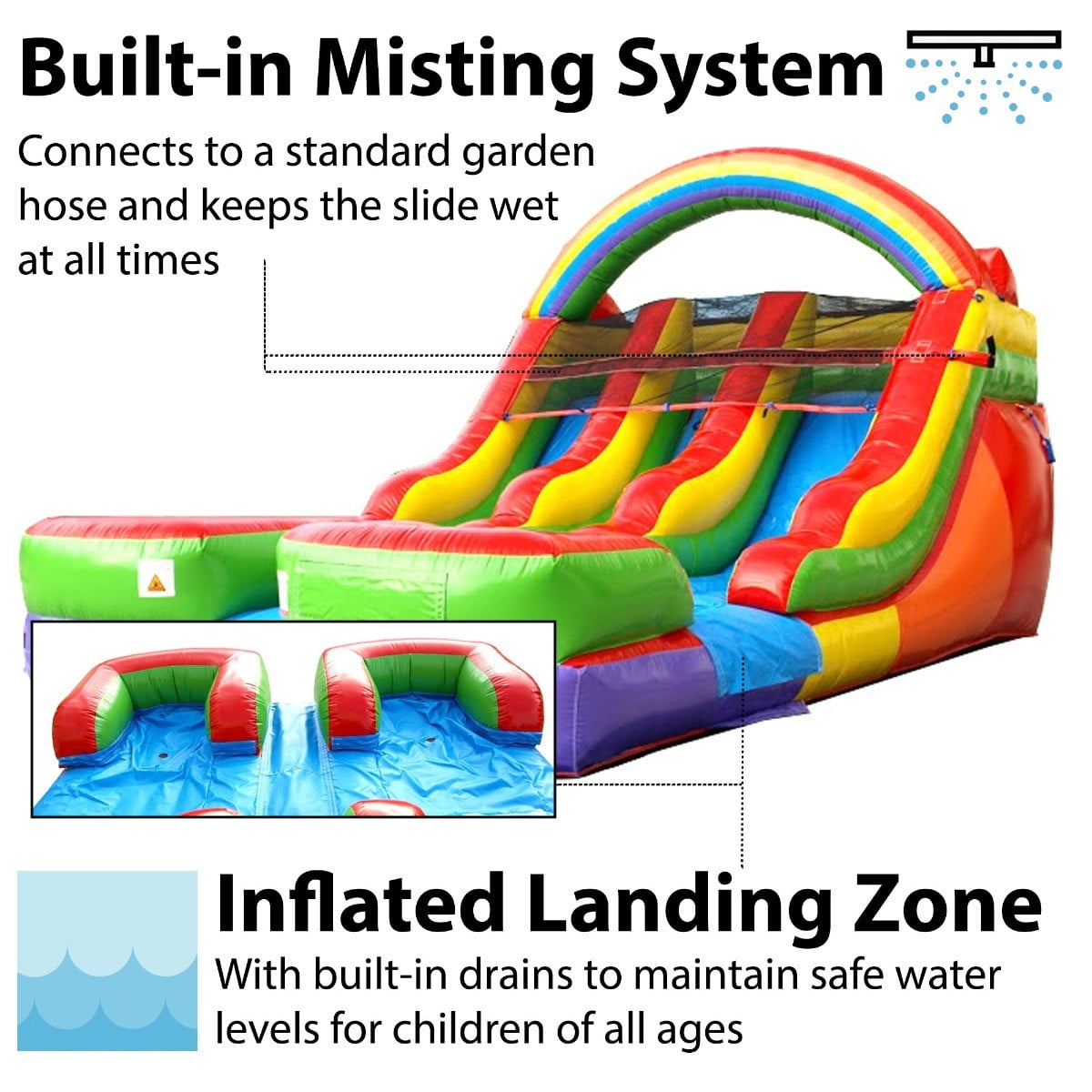 TentandTable Commercial Inflatable Water Slide, Rainbow Dual Lane with Blower, 13'