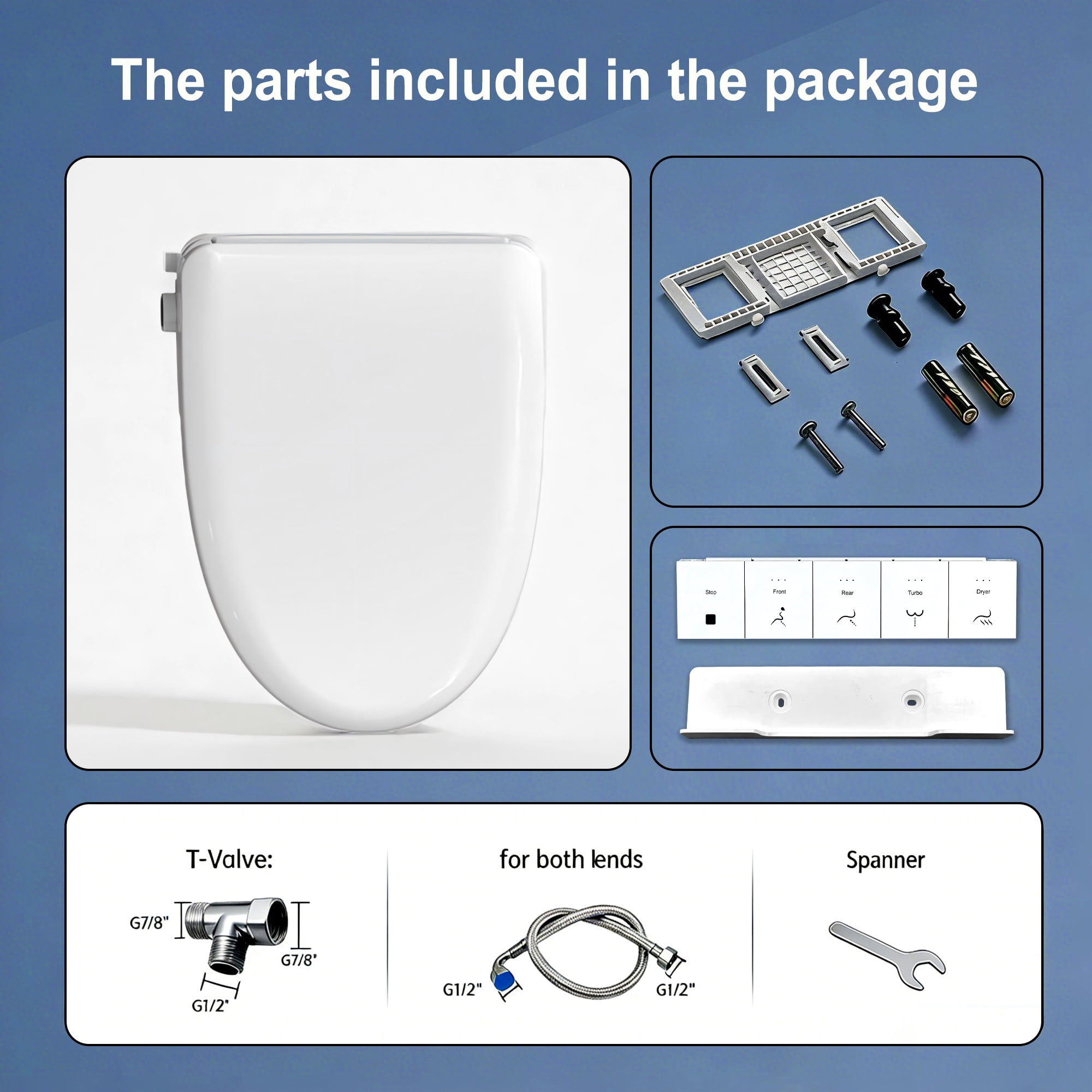 WHALLULTRA Elongated Bidet Toilet Seat with Remote Control, Heated Seat Smart Toilet Seat, Instant Warm Water, Stainless Steel Nozzle, White