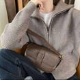 thumbnail image 4 of Korean Vintage Zip-Up Knit Cardigan Women'S Oversized Autumn Winter Lazy Style Collared Sweater Coat Top Casual Loose Fit Outerwear Off White Cardigan Sweaters For Women, 4 of 8