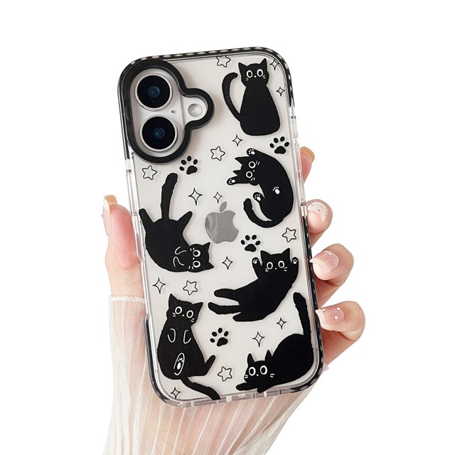 Branple Compatible Con Iphone 16 Funda Transparente Lindo Patrón De Gato Negro Con Funda Protectora De Tpu Suave Y Delgada A Prueba De Golpes Para Mujer Diseñada Para Iphone 16 De 6,1 Pulgadas
