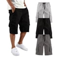 thumbnail image 2 of Zimjoy 3 Pack Long Cargo Shorts for Men Multi Pockets Fit Elastic Waist Drawstring Below Knee Travel Shorts, Black M, 2 of 7