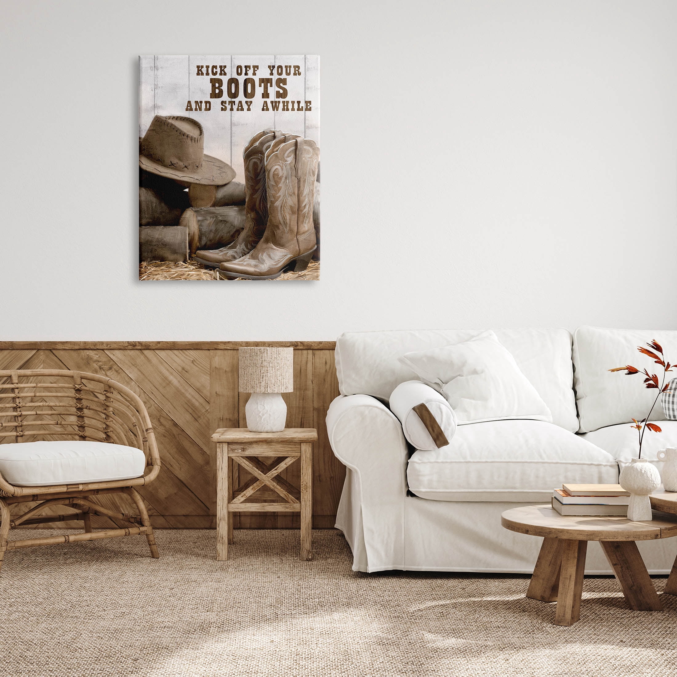 Kick Off Boots Stay Awhile Phrase Inspirational Graphic Art Gallery Wrapped Canvas Print Wall Art