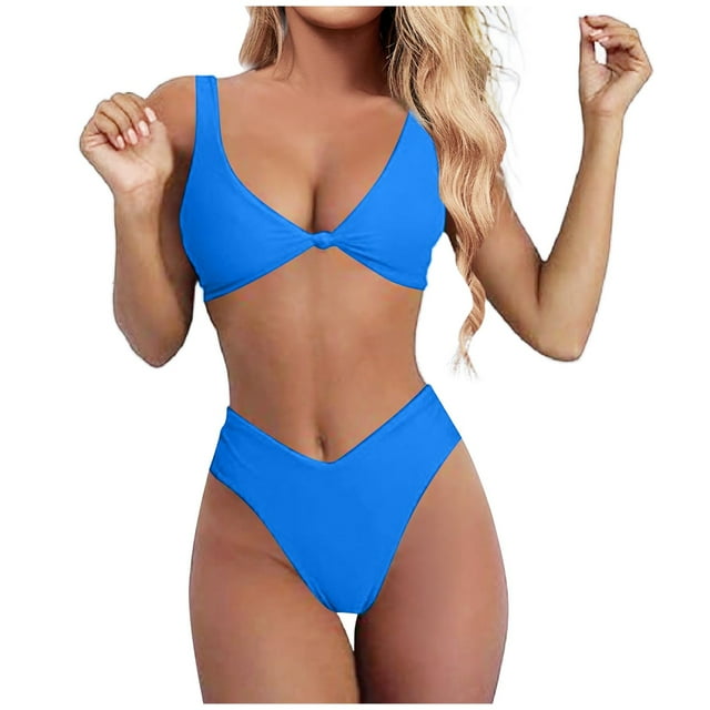 Kcodviy Bikini Set for Women Sunflower Bikini Top with Bikini Shorts Solid V Neck Knot Women Swimsuit Size 16 Front Push Up High Plus Size Bathing Suits for Women Leopard Leg Thong Two Piece Swimsui