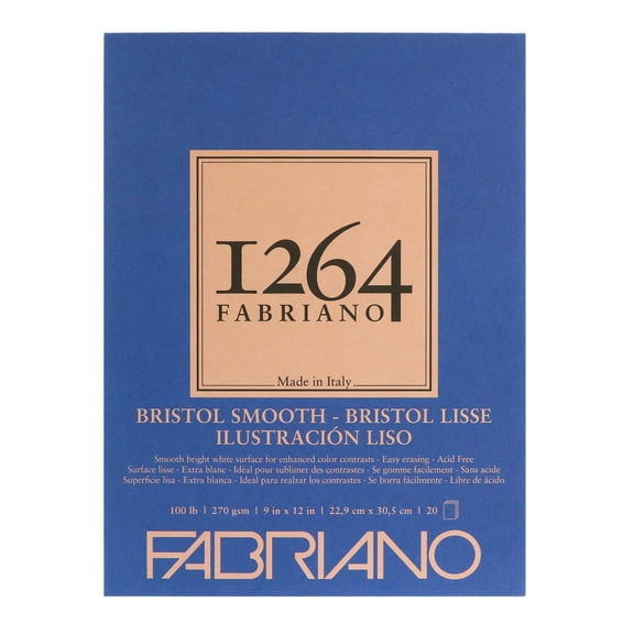 Fabriano 1264 Bristol Pad, Smooth, 9"x12", 100 lb, 20 Sheets, 100% Alpha-Cellulose, Detail & Technical Drawing