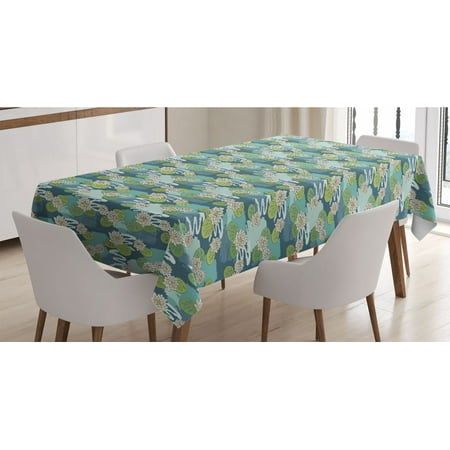 

Floral Tablecloth Water Lily Flowers and Leaves on Wetland Themed Background Colored in Cold Tones Rectangle Satin Table Cover Accent for Dining Room and Kitchen 52 X 70 Multicolor by Ambesonne
