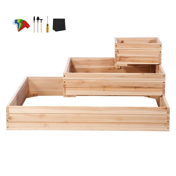 KFFKFF Elevated Garden Bed,Dimensions 3.7 x 3.7 x 1.7 ft, Wooden Plant Container, Outdoor Cultivation Boxes with Uncovered Bottom,Cultivating Flowers/Vegetables/Herbs in Yard/Garden/Patio,Burlywood