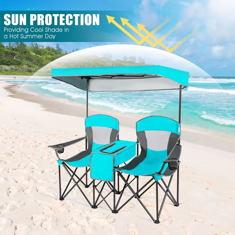 Aimee Lii Portable Folding Camping Canopy Chairs with Cup Holder, Double Camping Chair with Canopy, Turquoise Aimee Lii Portable Folding Camping Canopy Chairs with Cup Holder, Double Camping Chair with Canopy, Turquoise