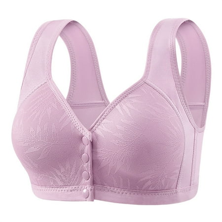 YEJIMAN Bras for Older Women Plus Size Front Closure Sports Bra No Underwire Full Support Front Button Bra  Purple Women Underwear Cotton  Nylon Cotton Underwear For Women