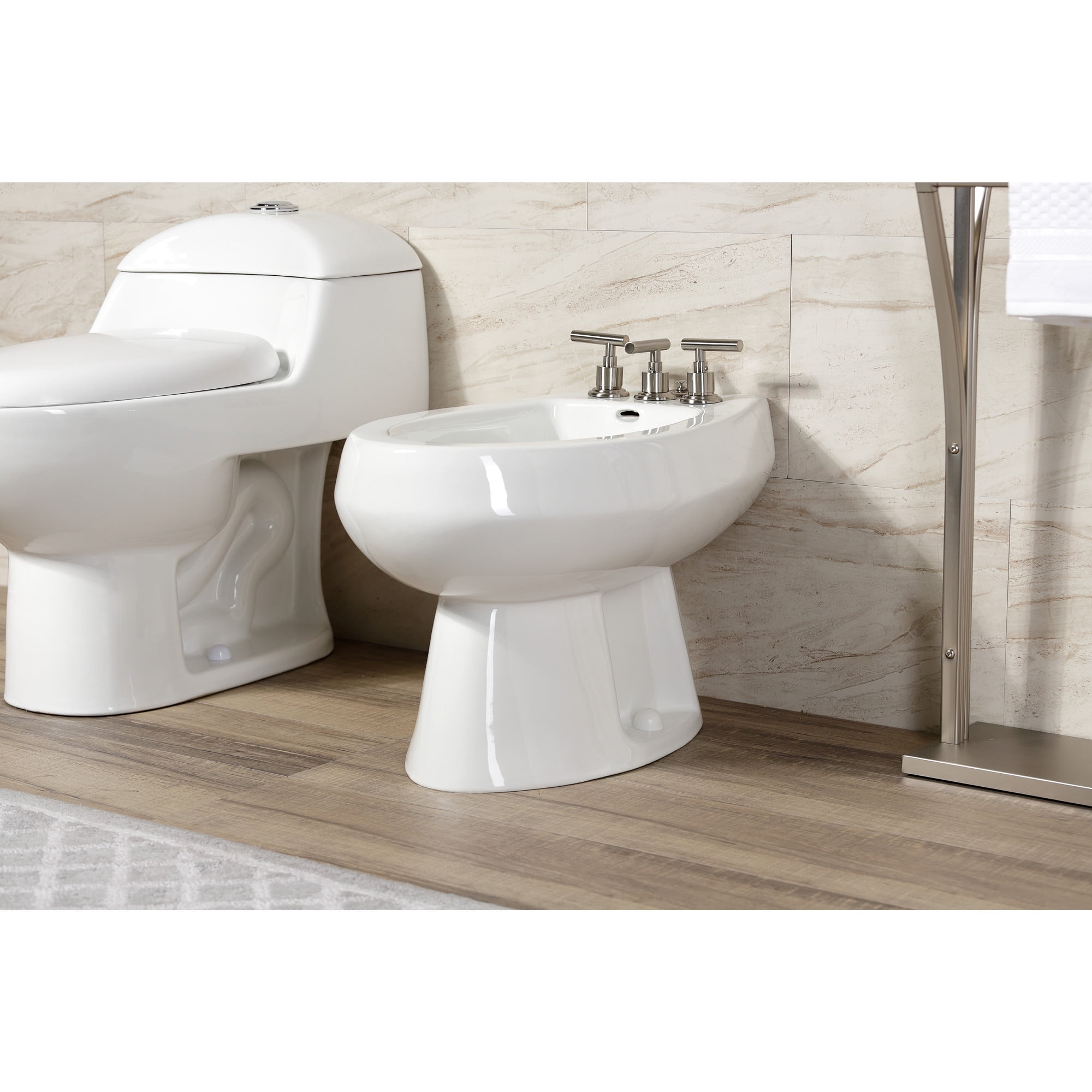Kingston Brass KB6328CML Manhattan Three-Handle Bidet Faucet with Brass Pop-Up, Brushed Nickel