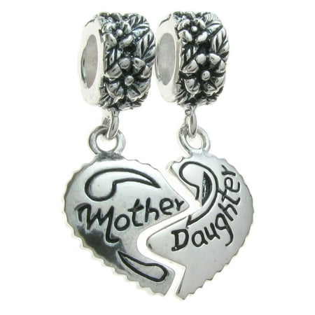 Daughter Split Heart Charm - Sterling Silver Mother Daughter Love Heart European Style Dangle Bead Charm Fits Pandora