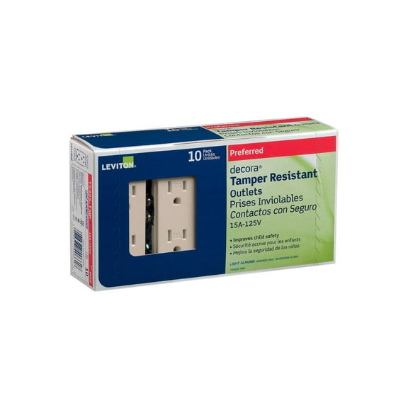 Leviton M26-T5325-TMP 15 A 125 V Light Almond Tamper Resistant Duplex 10 Count