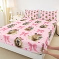 thumbnail image 4 of Erosebridal Pink Bowknot Full Size Sheets For Kids,Cartoon Capybara Rodent Animals Bed Sheets 4 Pieces, 4 of 6