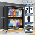 thumbnail image 5 of P8C Heavy Duty Clothes Rack（With Extended Width Design） Rolling Clothing Racks for Hanging Clothes with Lockable Wheels，51.2"W x 15.8"D x 80.5"H，Max Load 700LBS，Black Rack with Black Cover, 5 of 7