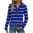 thumbnail image 2 of Women's Long Sleeve Shirts Striped Color Block V-Neck Blouse Tunic Loose Fit Casual Henley Shirt for Fall Comfy Tops, 2 of 5