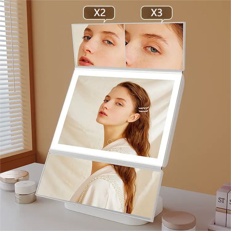 Yzhappy Trifold Makeup Mirror with Lights, 1X 2X 3X photo 5
