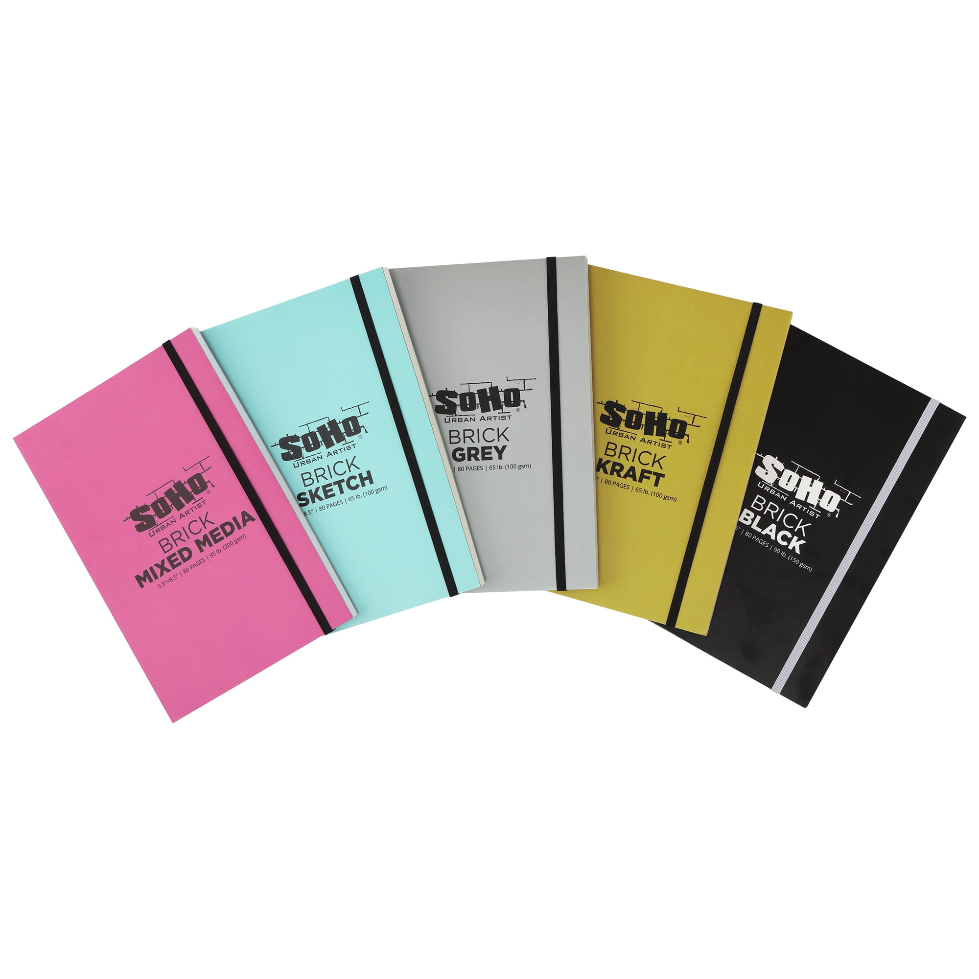 SoHo Urban Artist Brick Sketchbook Journals for Sketching, Drawing, Colored Pencils, Graphite, and more - Black Set of 2 - 5.5"x5.5" & 5.5"x8.5" (150 GSM, 80 Sheets)
