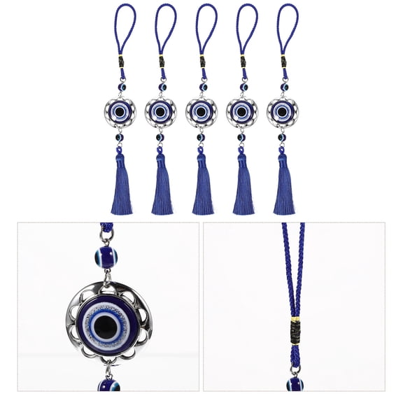 STRANDCHIC 5-Piece Turkish Evil Eye Hanging Ornaments with Rope for Car Rearview Mirror and Wall Decoration