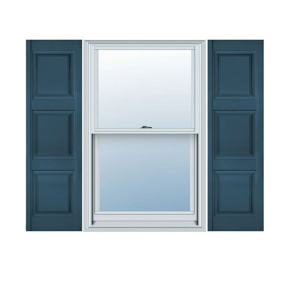 12"W x 87"H Lifetime Vinyl, Custom Three Equal Panel, Raised Panel Shutters, Classic Blue
