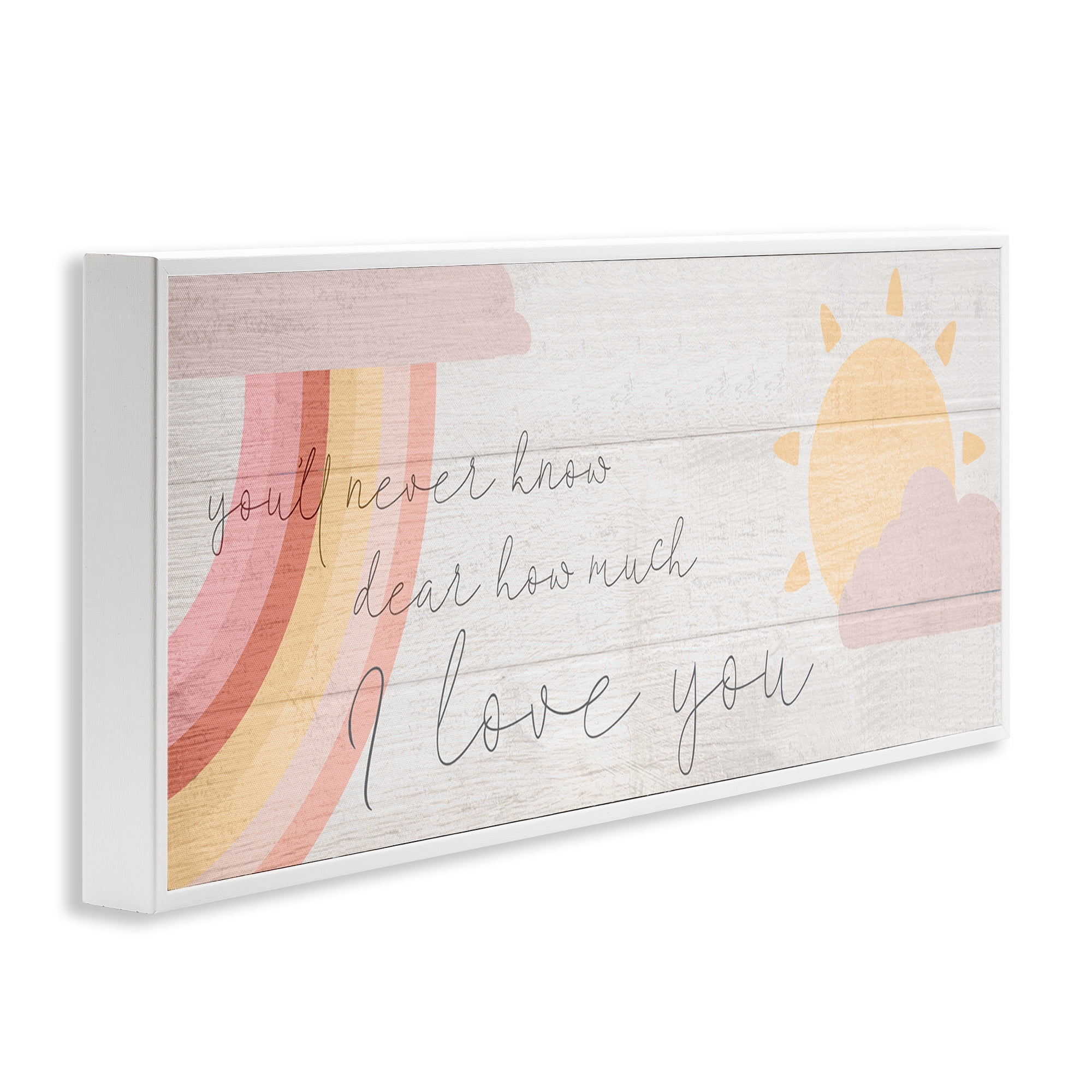 Stupell Industries Love You Pink Rainbow Phrase Typography Painting White Framed Art Print Wall Art, 30 x 13