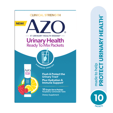 AZO D-Mannose Urinary Health Ready-to-Mix Packets, for Women, Raspberry Lemonade, 10 Count