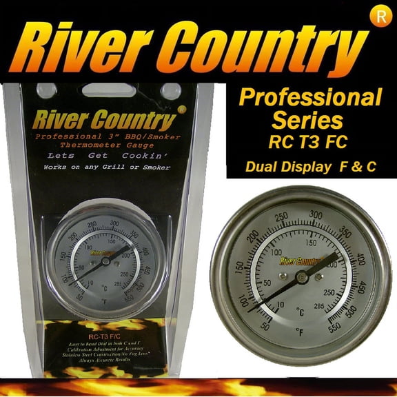 River Country 3" Dual Display Range Adjustable BBQ, Smoker, Thermometer, Temperature Gauge (50 to 550 F & 10 to 285 C)
