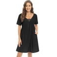 thumbnail image 7 of WBQ Women's Nightgowns V-neck Sleepwear Sleepshirts Sexy Lace Neck Pajama Shirts Short Sleeve Solid Nightdress Homewear,Black S-2XL, 7 of 7