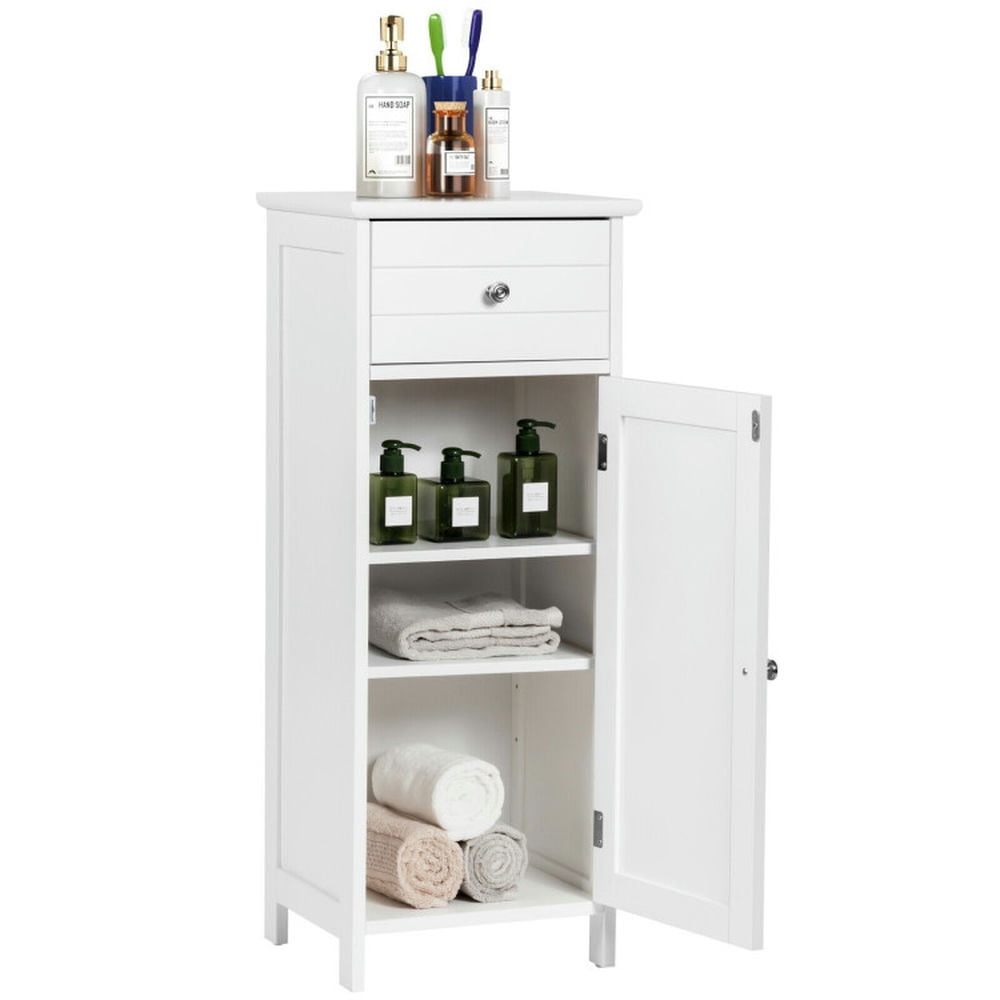 Finihen Bathroom Storage Cabinet, Bathroom Floor Cabinet, Wooden Bathroom Floor Storage Cabinet with Drawer and Shelf, for Bathroom, Living Room, Bedroom, Kitchen, White Finihen Bathroom Storage Cabinet, Bathroom Floor Cabinet, Wooden Bathroom Floor Storage Cabinet with Drawer and Shelf, for Bathroom, Living Room, Bedroom, Kitchen, White