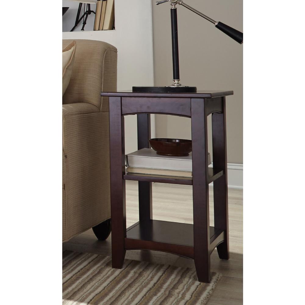 Alaterre Furniture Shaker Cottage 2-Shelf End Table,  Transitional Cottage Styling,  Espresso Finish