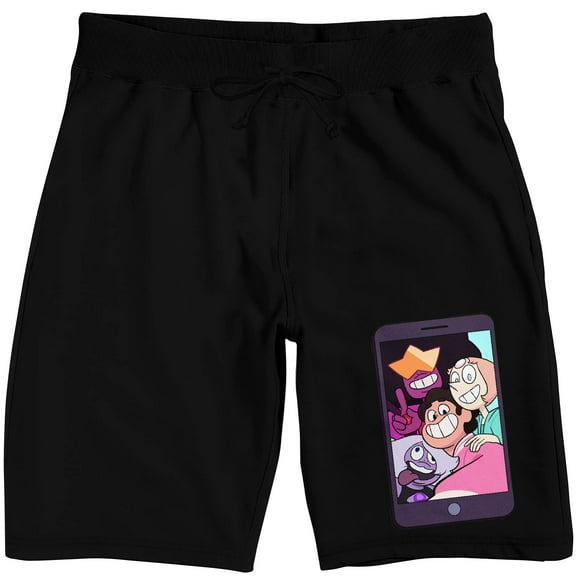 Steven Universe Characters On Phone Men's Black Graphic Sleep Pajama Shorts-Medium