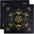 thumbnail image 1 of Mantel de Tarot cuadrado de tela no tejida con diseño de luna y pentagrama dorado, color negro, ideal para lectura, 1 of 6