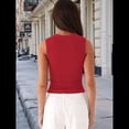 thumbnail image 6 of Women'S Sleeveless Round Neck Slim Fit Ribbed Button Vest Red M, 6 of 7