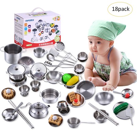 Outdoor Kitchens Miami 18PCS Kids Anti-fall Stainless Steel Cookware Kitchen Cooking Set Pots & Pans Toy Mini Model Kitchenware Boys Girls Play House Kitchen Toy Sets ()