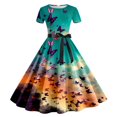 thumbnail image 1 of WILLBEST Robe de Soirée Femme Imprimée Col Rond Manches Courtes Années 1950 Soirée Bal, 1 of 2