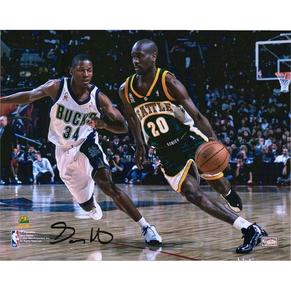 Gary Payton Seattle Supersonics Autographed 8" x 10" Dribbling in Green Photograph - Fanatics Authentic Certified