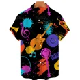 thumbnail image 1 of Men's Hawaiian Shirt One Button Shirt Cartoon Musical Instrument Pattern Oversize 3d Printing Loose Short Sleeve Beach Tops, 1 of 5
