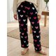 thumbnail image 5 of Pantalones de mujer para el Día de San Valentín, con estampado romántico de corazones, cintura elástica con cordón ajustable, pernera ancha y corte holgado, estilo casual para uso diario., 5 of 9
